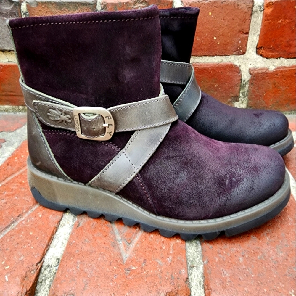 Fly London suede and leather boots, size 6